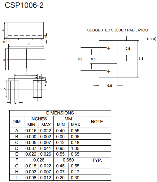 Mechanical Drawing - Micro Commercial Components (MCC) CSPHSBULC5V0LB ESD Protection Diode
